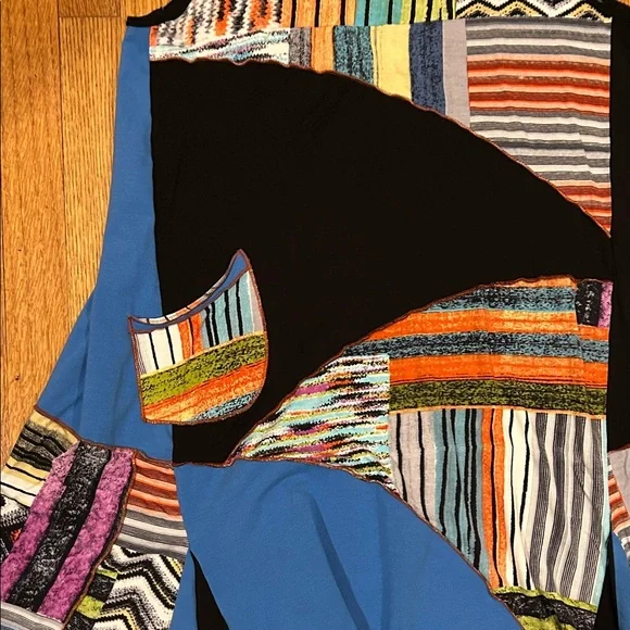 Sleeveless Patchwork Print Handkerchief Hem Dress - Blue & Black Size Large - Picture 11 of 14